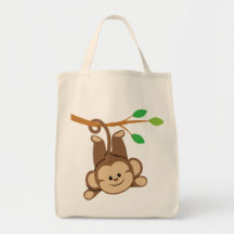 Boy Swinging Monkey Tote Bags