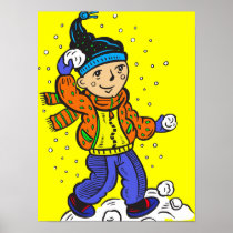 Boy Throwing Snowballs Posters