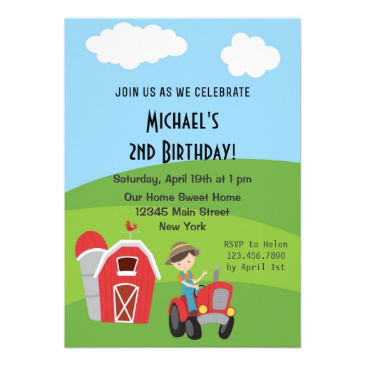 Boy Tractor Farm Birthday Party Invitation