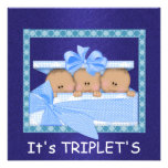 BOY TRIPLETS  BLUE Baby Shower Invitations