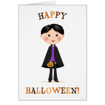 Boy wearing a Halloween vampire costume card