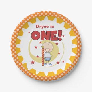 Boy With Candle 1st Birthday Paper Plates 7 Inch Paper Plate