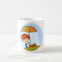 boy with cat in the rain mugs