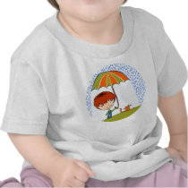 boy with cat in the rain t-shirts