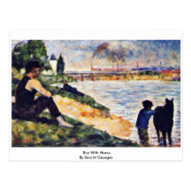 Boy With Horse By Seurat Georges Post Card