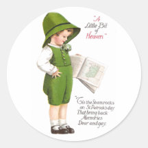 Boy with Map of Ireland Vintage St Patrick's Day Round Stickers