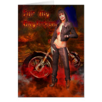 Boyfriend Happy Birthday Sexy biker female with mo cards by moonlake Boyfriend Happy Birthday Sexy biker female with mo cards