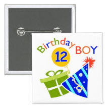Boys 12th Birthday Pinback Buttons