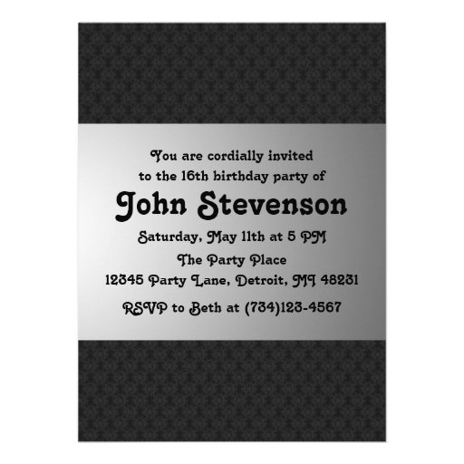 Boy's 16th Birthday Party Invite