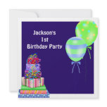 Boys 1st Birthday Cake Balloons Presents Navy Announcements