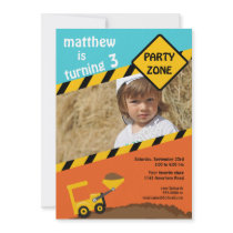 Boys 3rd Birthday Construction Photo Invitation invitations