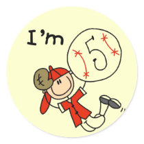 Boy's Baseball I'm 5 Tshirts and Gifts Round Sticker
