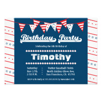 Boys baseball theme birthday party invitation