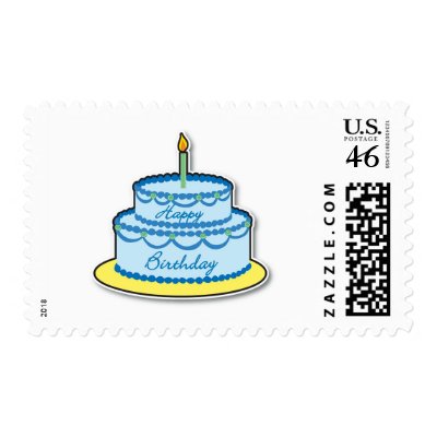 Boy's Birthday Cake Postage Stamp by Maria_K_Bell