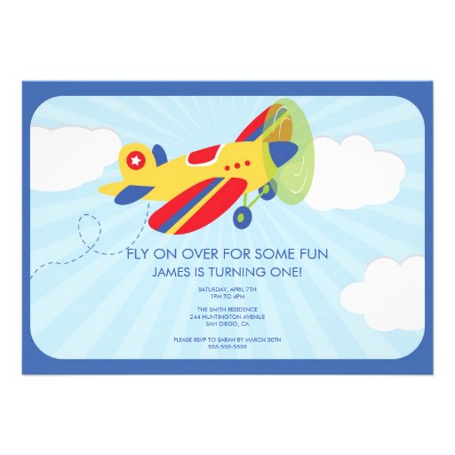 Boy's Birthday Invitation Cute Airplane