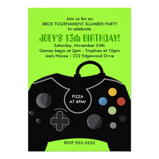 BOYS Birthday Video Game Station Party Invitation (front side)