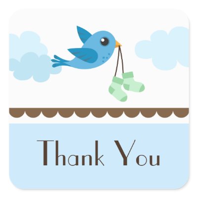 Boys blue bird baby shower thank you stickers by mheababy
