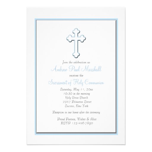Boy's Blue Cross Religious Invitation