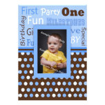 Boy's Blue Polka Dots Baby's First Birthday Photo Custom Invitation