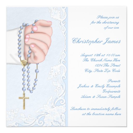 Boys Blue Rosary Christening Invitations