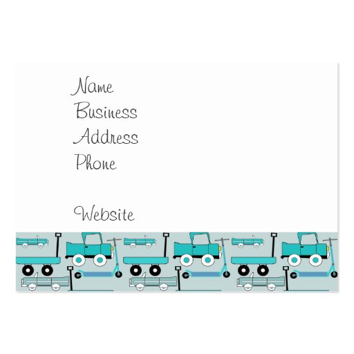 Boys Blue Wheels Retro Scooters Cars Wagons Trucks Business Card Template (front side)