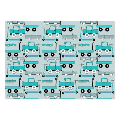 Boys Blue Wheels Retro Scooters Cars Wagons Trucks Business Card Template (back side)