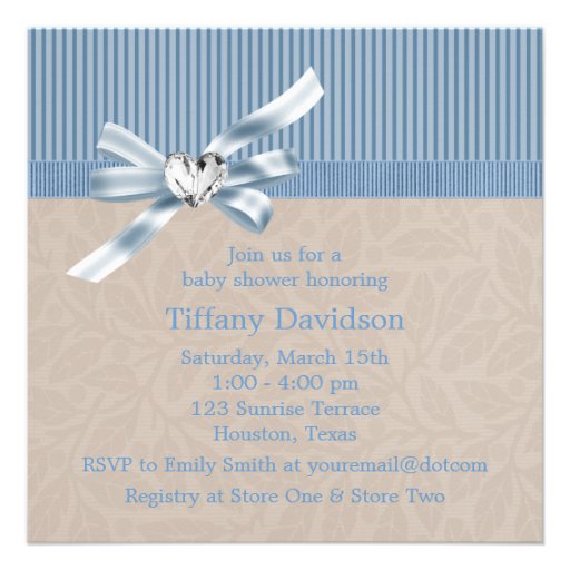 Boys Brown Blue Pinstripe Baby Shower Personalized Invitations