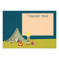 Boy's camping birthday party thank you flat cards