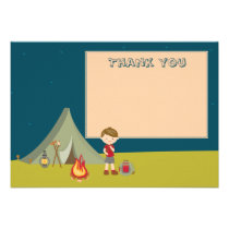Boy's camping birthday party thank you flat cards