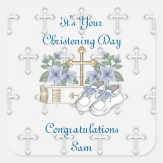 Boys Christening Shoes Square Stickers