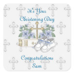 Boys Christening Shoes Square Stickers
