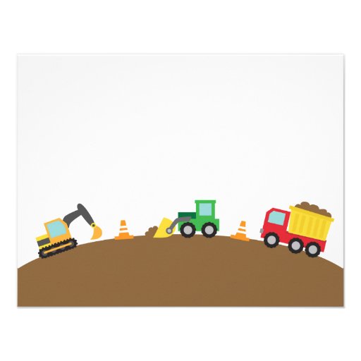 Boys Construction Vehicles Theme Birthday Party Personalized Invitation