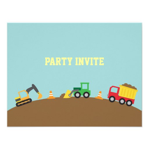 Boys Construction Vehicles Theme Birthday Party Personalized Announcement