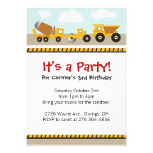 Boys contruction trucks invitation