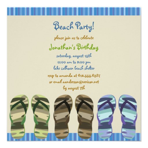 Boy's Flip Flop Beach Party Photo Invite
