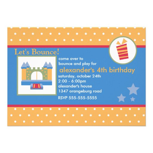 Boys Fun Bounce House Birthday Party Custom Announcement