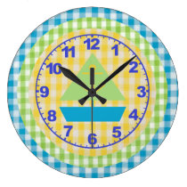 Boys Gingham Sailboat Clock with Numbers