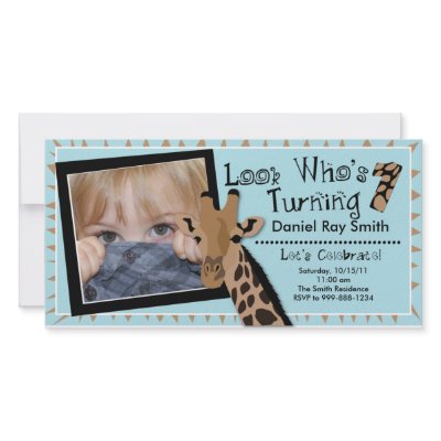 Boys Giraffe First Birthday Party Invitation Customized Photo Card by emcreative