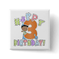 Boys Happy 3rd Birthday,African American Pinback Button