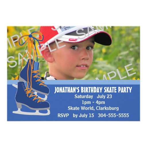 Boy's Ice Skating Party Custom Invitations