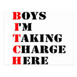 Boys I'm Taking Charge Here BITCH Postcard
