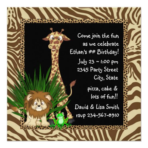 Boys Jungle Safari Birthday Party Invitations