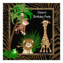 Boys Jungle Safari Birthday Party Invitations