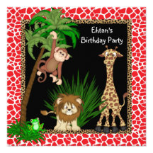 Boys Jungle Safari Birthday Party Invitations