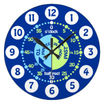 Boys learn to tell time blue wall clock at Zazzle
