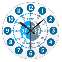 Boys learn to tell time muted blue grey wall clock at Zazzle