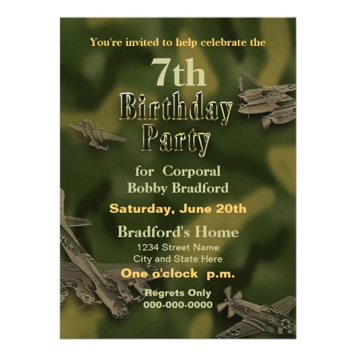 Boys Military Birthday Invitation - Camo