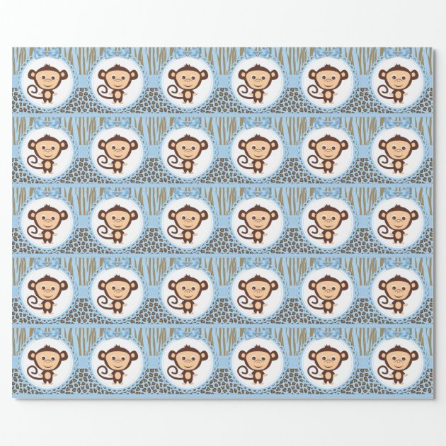 Boys Monkey Baby Shower Wrapping Paper 2/4