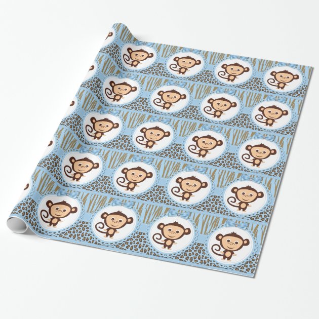 Boys Monkey Baby Shower Wrapping Paper 1/4