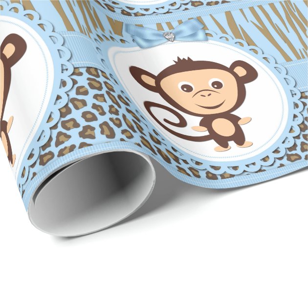 Boys Monkey Baby Shower Wrapping Paper 3/4